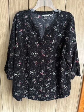 CJ Banks black floral blouse 1X